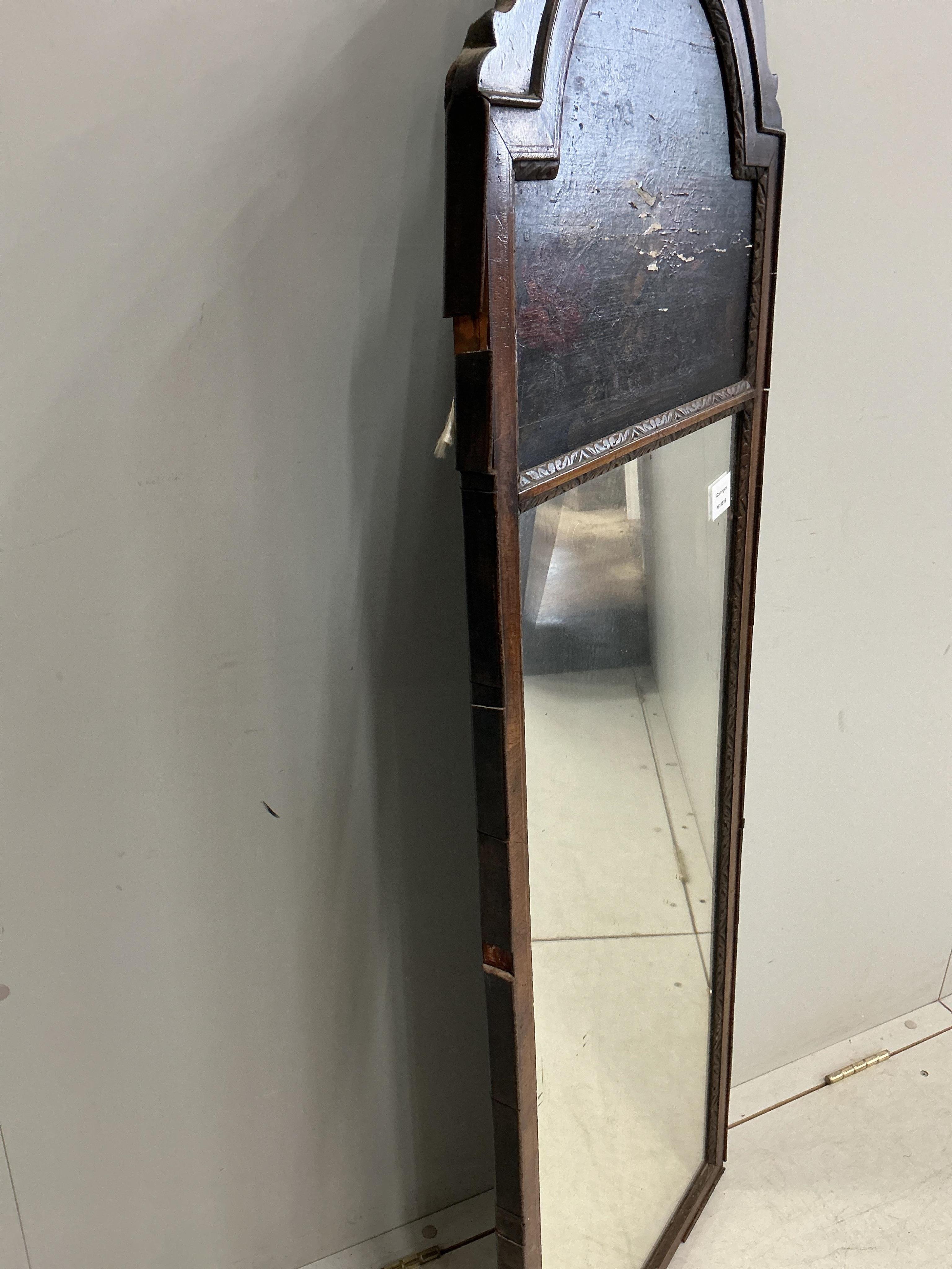 A Queen Anne style walnut trumeau mirror, width 45cm, height 138cm